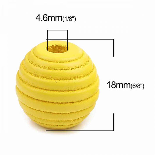 Wooden Beads Round, 18 x 17mm, Yellow Stripe, 30pcs