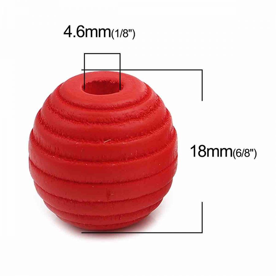 Wooden Beads Round, 18 x 17mm, Red Stripe, 30pcs
