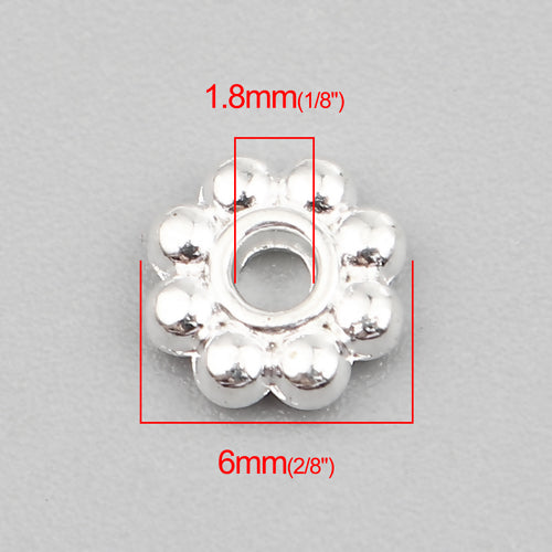 Silver Plate, Flower Spacer Beads, 6mm, 300 pcs