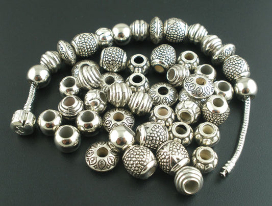 Antique Silver Acrylic CCB Mixed Spacer Beads, 50pcs