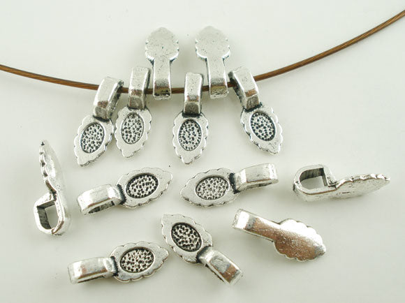 Antique Silver Plate, Bail 16 x 6mm, leaf shape, 50pcs FAULTY - Tarnished