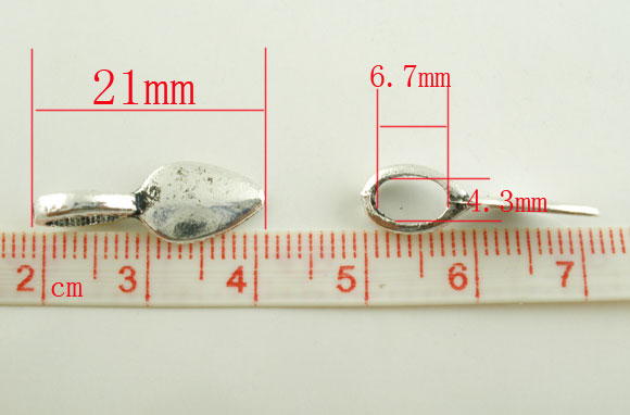 Antique Silver Plate, Bail 21 x 8mm, leaf shape, glue on pendants 50pcs