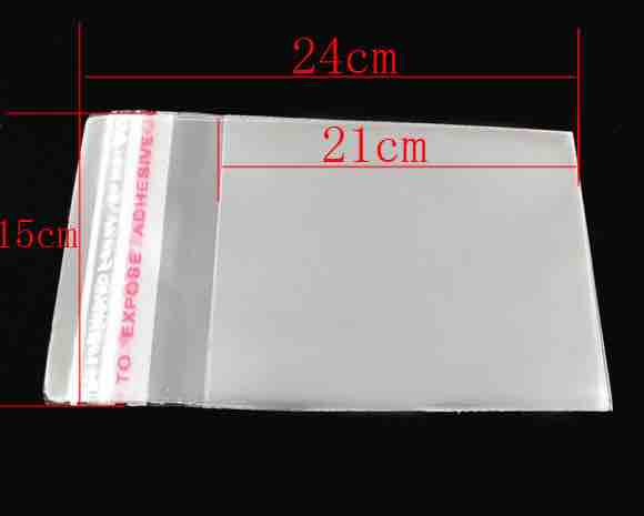 Self Adhesive Seal Plastic Bags 24x15cm (Usable Space 21x15cm), 100pcs