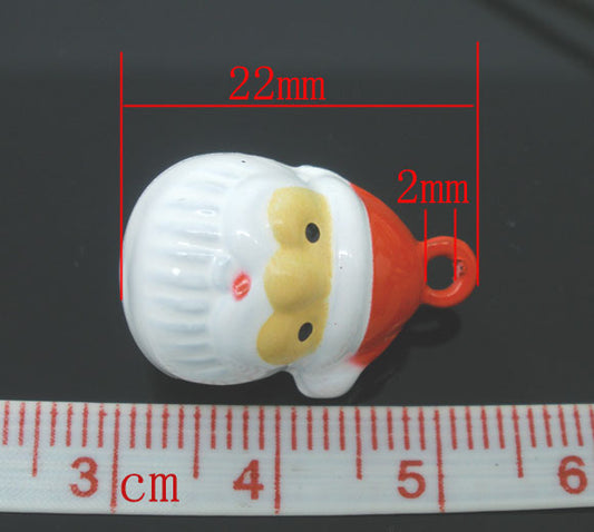 Enamel Christmas Bell Charms, White Santa Claus 10pcs