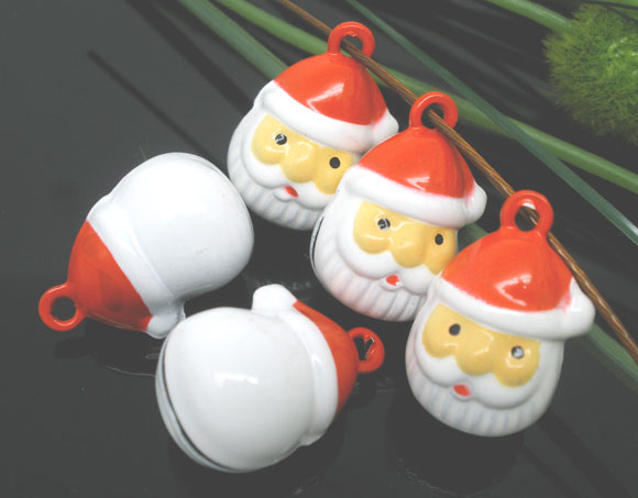 Enamel Christmas Bell Charms, White Santa Claus 10pcs