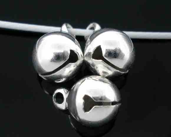 Silver Plated Christmas Bell Charm Drops Findings 11x8mm, 100pcs