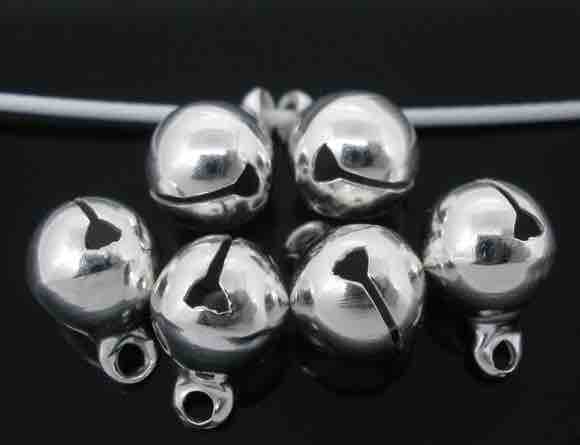 Silver Plated Christmas Bell Charm Drops Findings 11x8mm, 100pcs