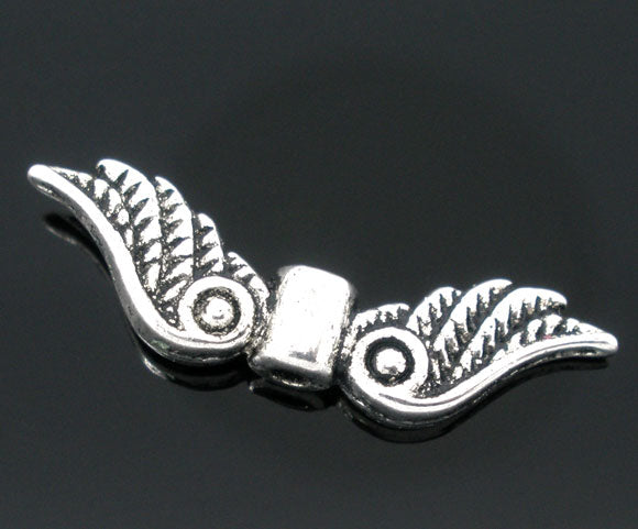 Antique Silver Angel Wings Charm Bead, 23 x 7mm, 50pcs