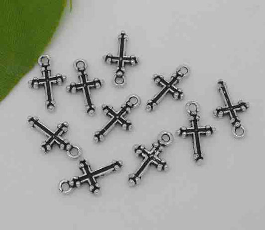 Antique Silver Cross Charms Pendants 15x9mm, 100pcs - Steampunk