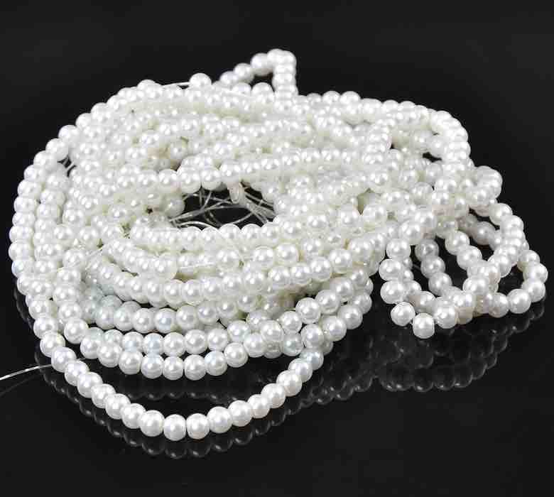 Glass Pearls White, 6mm, 5 strands - Bulk Buy