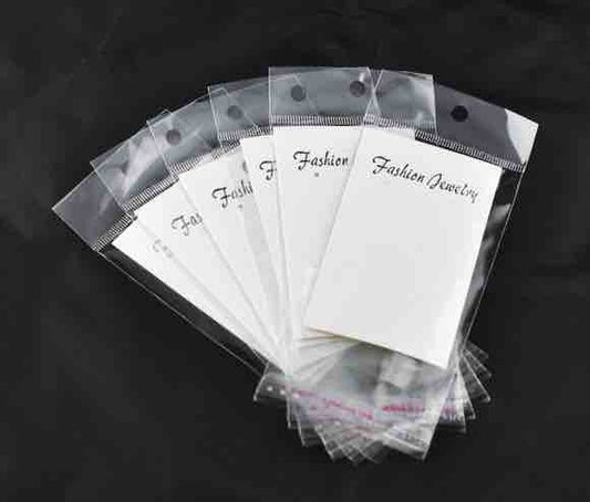Earring Display Cards With Self Adhesive Seal Plastic Bags 90x 50mm, 15pcs - White
