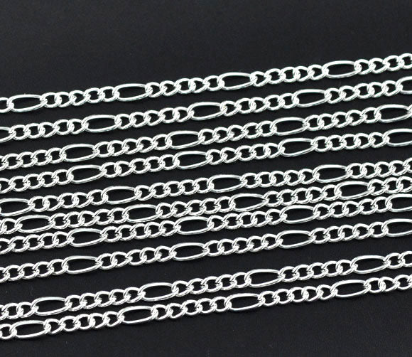 Silver Plated Open Links Chain, 7.5x3.5mm, 4x3.2mm, 10 metres