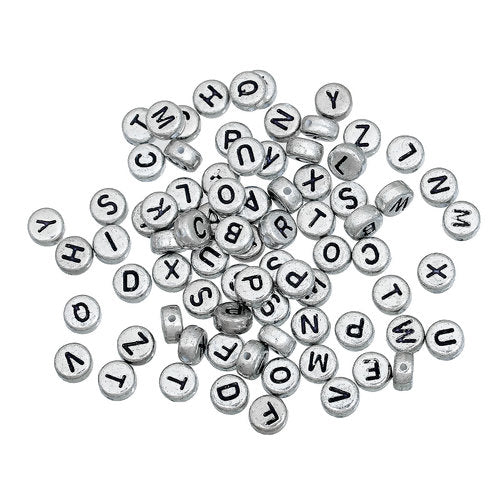 Acrylic Spacer Beads Alphabet, Silver, 7mm, Random Mix, 500pcs