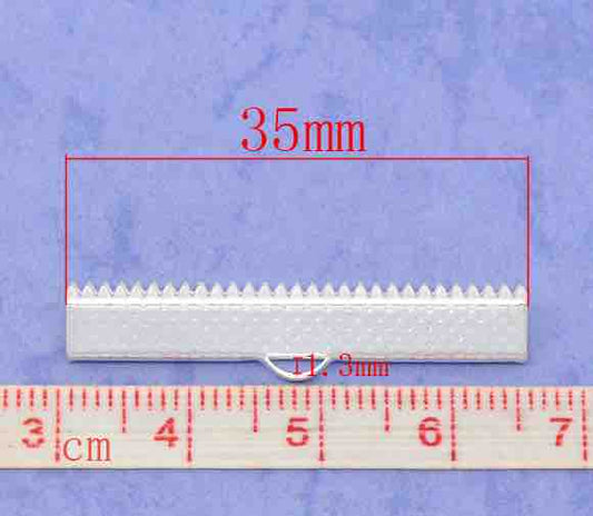 Ribbon Crimp Ends, silver plated textured end caps 35x7mm, 50pcs