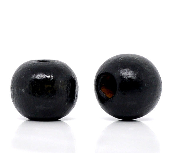 Wooden Beads Round, 10x9mm, Black, 200pcs