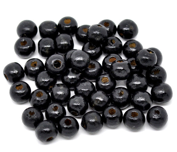 Wooden Beads Round, 10x9mm, Black, 200pcs