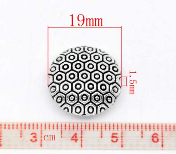 Antique Silver Flat Round Pattern Beads 19x8mm, 20pcs