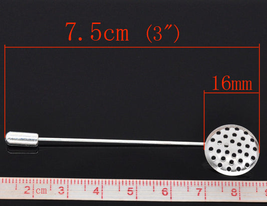 Antique Silver Plated Brooch Back Scarf Pins, 6.9x1.2cm, 30pcs, mesh tray 12mm
