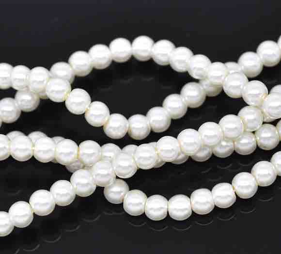 Glass Pearls White, 6mm, 5 strands - Bulk Buy