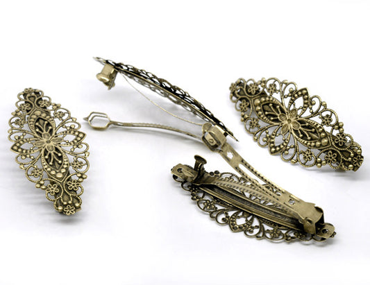 Antique Bronze Hair Barrette Clip, filigree, 80mm x 35mm, 5pcs