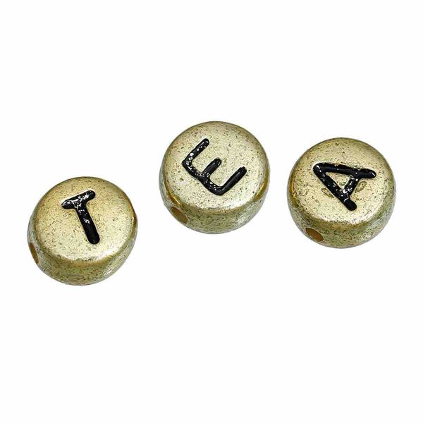 Acrylic Spacer Beads Alphabet, Gold, 7mm, Random Mix, 500pcs