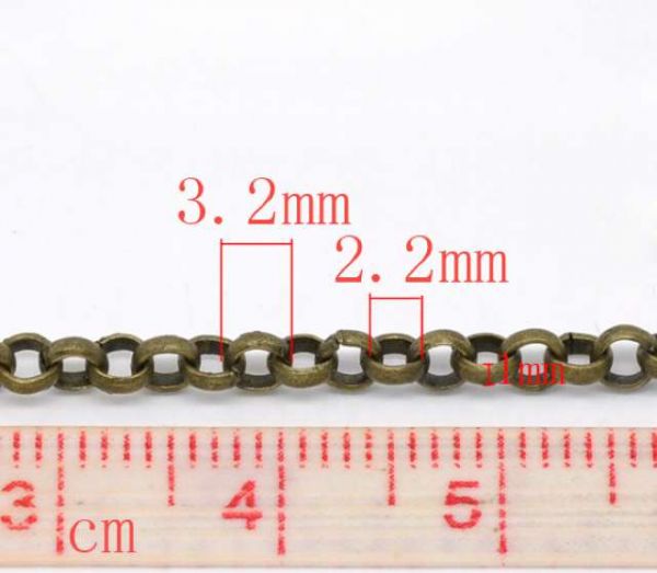Antique Bronze Link-Opened Chain Findings 3.2x0.5mm, 10 metres