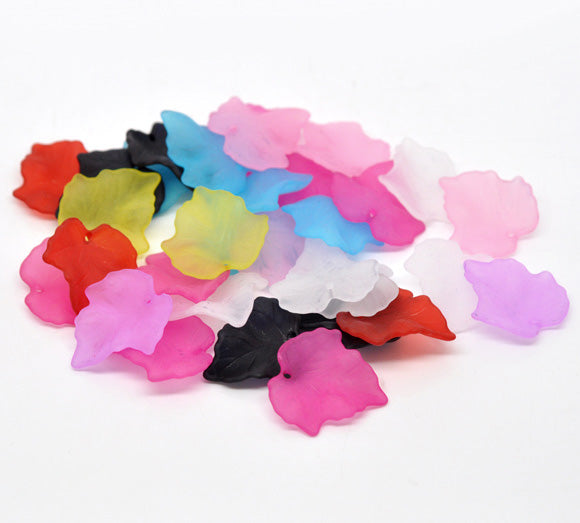 Acrylic leaf beads, Mixed colours, 25mm, 100 pcs