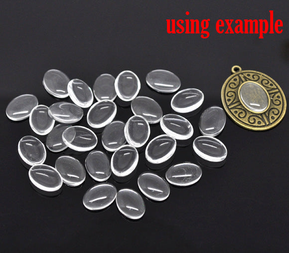 Cabochon, glass, clear, 14x10mm dome. 100pcs