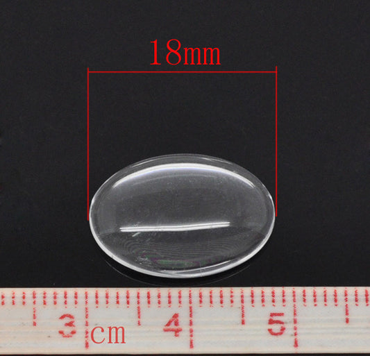 Cabochon, glass, clear, 18x13mm dome. 50pcs