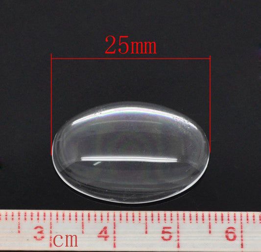 Cabochon, glass, clear, 25 x 18mm round dome. 30pcs