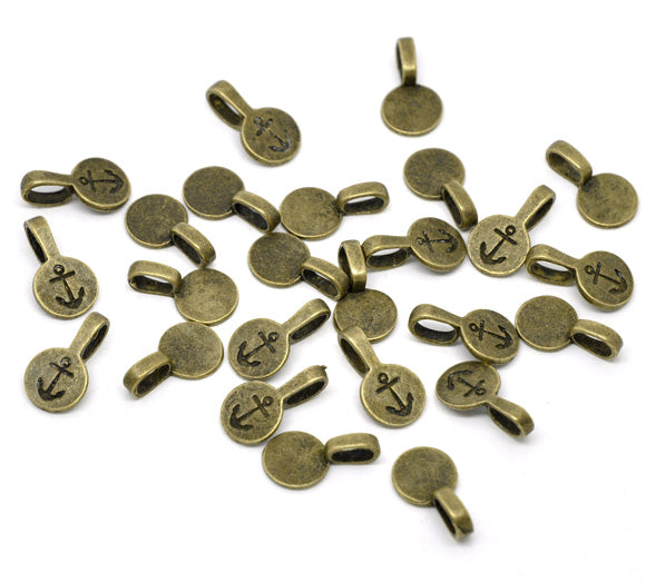 Antique Bronze Plate, Bail 18 x 10mm, Round glue on pendants 50pcs