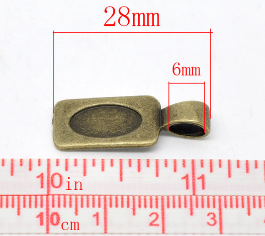 Antique Bronze Plate, Bail 28 x 10mm, Tag shape, glue on pendants 30pcs