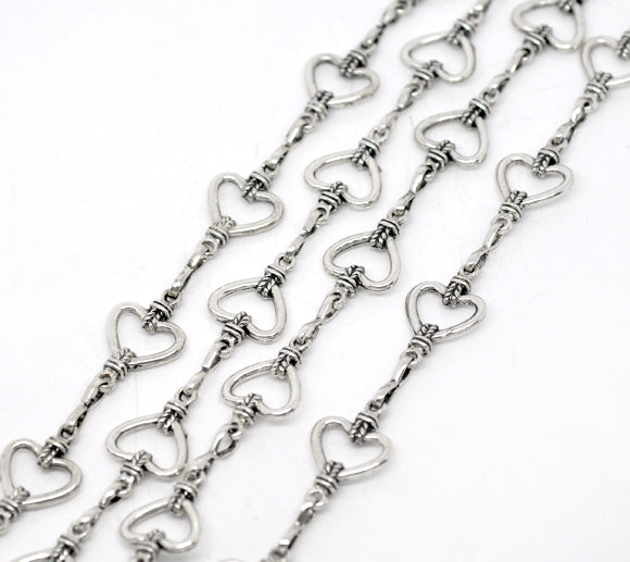 Antique Silver Heart Link Chain Necklace, 10x4.4mm, 1 metre - Special Price!