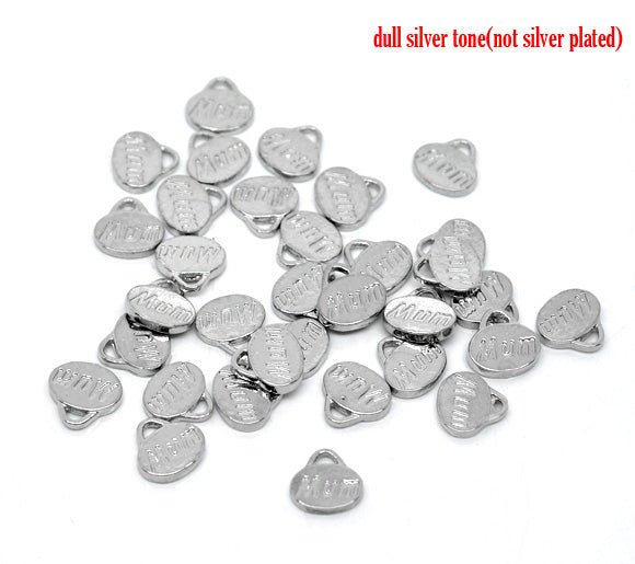 Antique Silver "Mum" Charm Oval Pendants 10x10mm, 50pcs