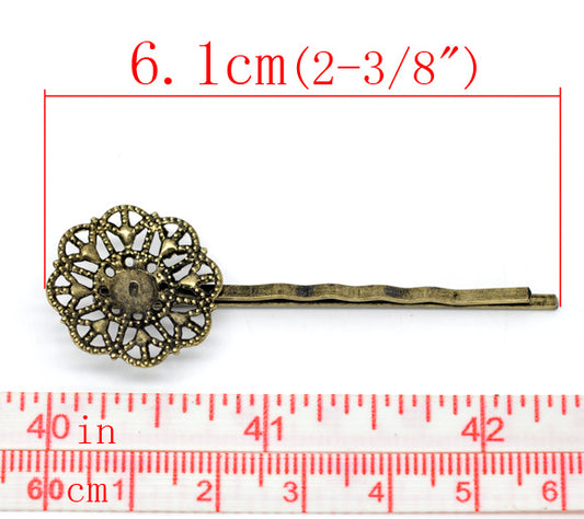Antique Bronze Flower, Bobby Pins. 6x2cm, 30pcs