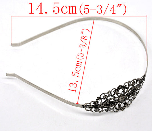 Antique Silver Headband, 38cm x 5cm, 5pcs