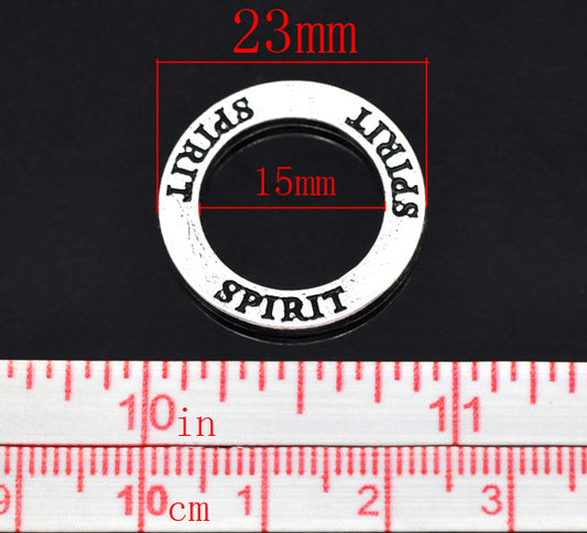 Antique Silver Affirmation Charm, "Spirit", 23mm, 20pcs