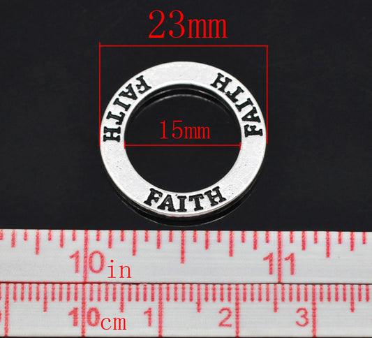 Antique Silver Affirmation Charm, "Faith", 23mm, 20pcs