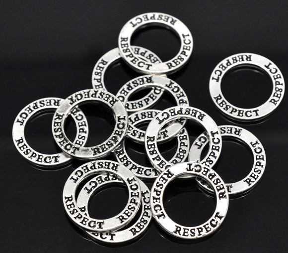 Antique Silver Affirmation Charm, "Respect", 23mm, 20pcs