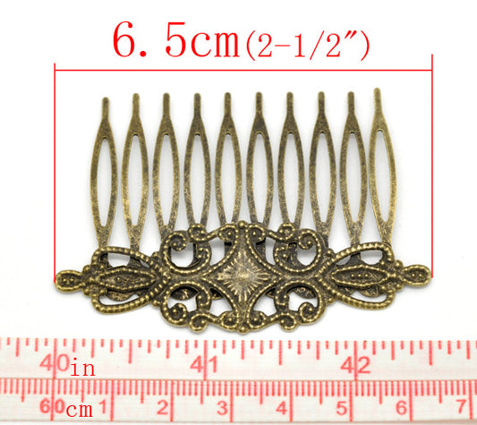 Hair Comb, Antique Bronze, filigree, 6.5 x 4.6mm, 10pcs