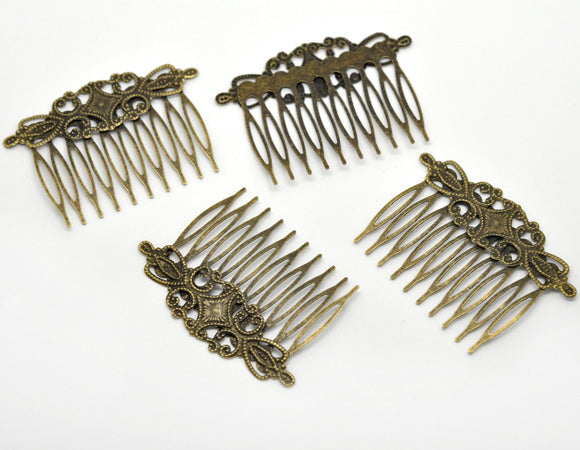 Hair Comb, Antique Bronze, filigree, 6.5 x 4.6mm, 10pcs