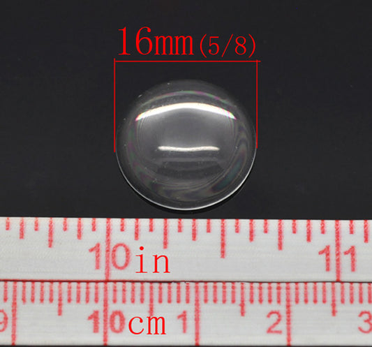 Cabochon, glass, clear, 16mm round dome. 50pcs