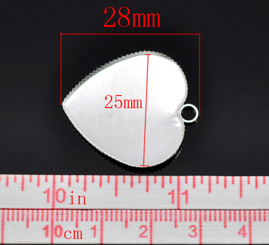 Silver Plate Frame Settings 28x26mm (Fit 25x23mm), 30pcs - Heart