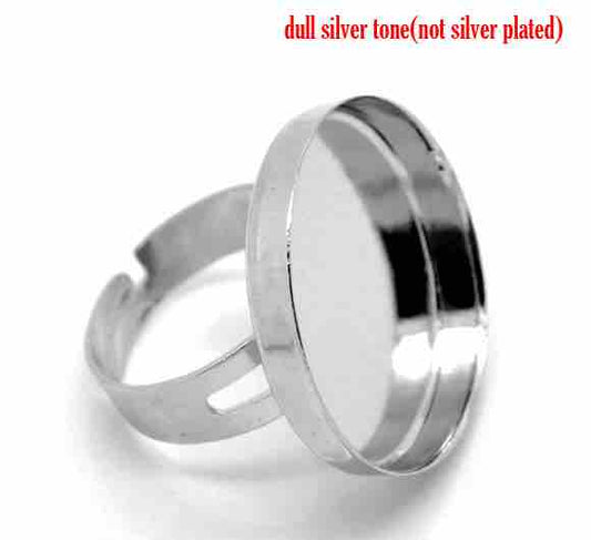 Antique Silver Adjustable Ring Base 18.3mm (fit 25mm), 10pcs