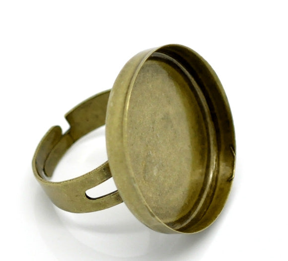 Adjustable Ring Base Blank, Antique Bronze, fit 25mm, 10pcs