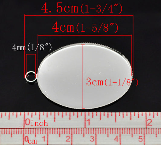 Silver Plated, Cameo Frame Settings Blanks 4.5x3.1cm, 20pcs