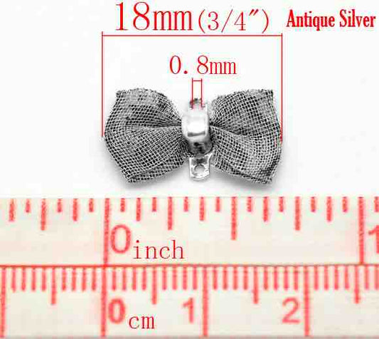 Antique Silver Bowknot Chain Connectors 18x9mm(3/4"x3/8"), 10pcs