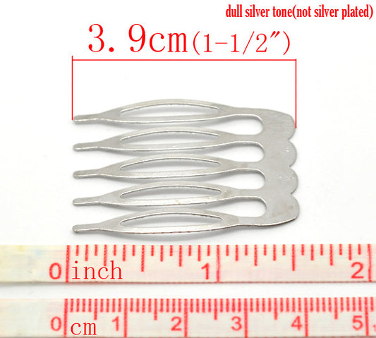 Hair Comb, Antique Silver, 39 x 26mm, 30pcs