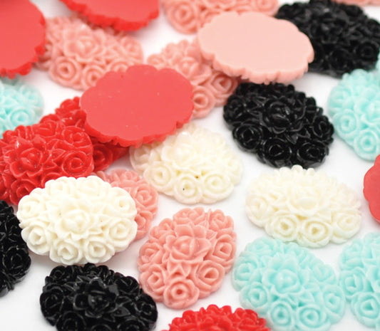 Resin Flowers Mixed Colours, 18x13mm, 100pcs - flat backs
