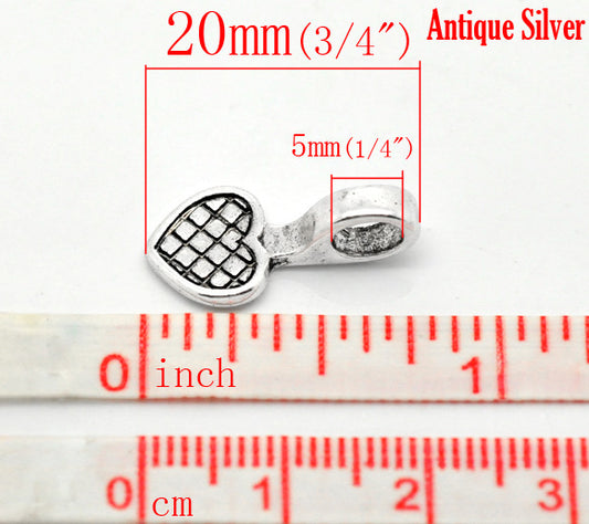 Antique Silver Plate, Bail, Heart Shape, 20 x 10mm, 20pcs